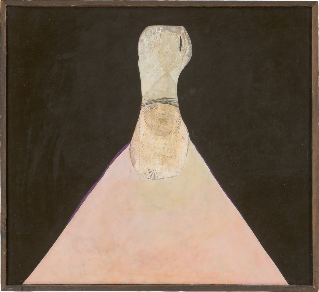 Rainer Küchenmeister. ”La Reine”. 1969: Rainer Küchenmeister (Ahlen/Westphalia 1926 – 2010 France). ”La Reine”. 1969 Oil and mixed media on masonite, with artist's framing. 110 × 120 cm