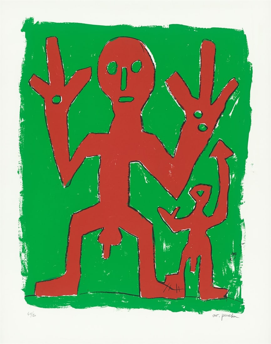 A.R. Penck. Untitled (Peace). 1995: A.R. Penck (Dresden 1939 – 2017 Zurich). Untitled (Peace). 1995 Colour silkscreen on laid paper. 108 × 84,5 cm (125,4 × 99 cm)