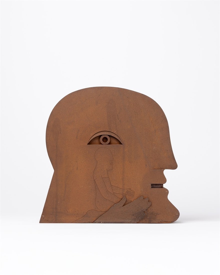 Horst Antes. ”Kopf”. 1977: Horst Antes (Heppenheim 1936 – lives in Castellina, Chianti). ”Kopf”. 1977 Corten steel. 44,5 × 46 × 14 cm