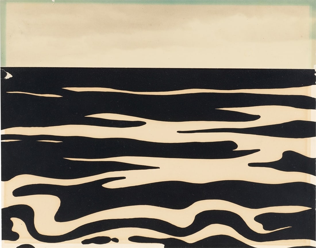 Roy Lichtenstein. ”Landscape 9”. 1968: Roy Lichtenstein (1923 – New York – 1997). ”Landscape 9”. 1968 Silkscreen and photo collage on cardboard. 32,5 × 41,2 cm