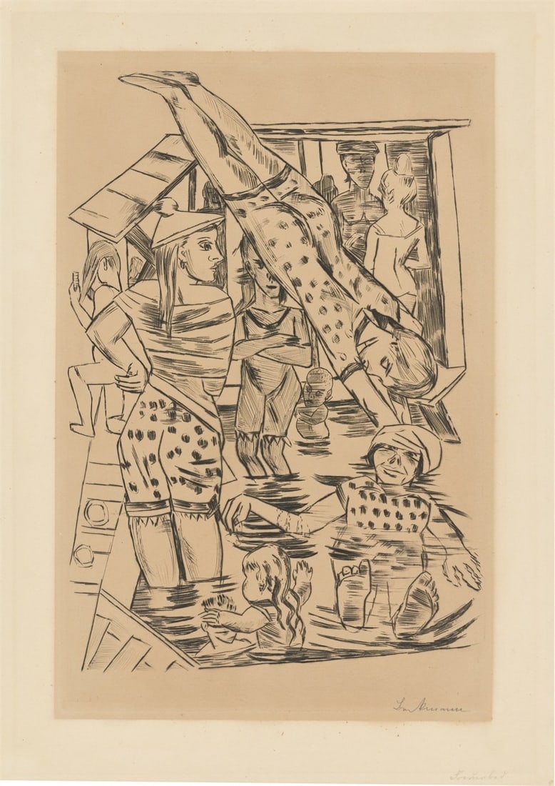 Max Beckmann. ”Frauenbad”. 1922: Max Beckmann (Leipzig 1884 – 1950 New York). ”Frauenbad”. 1922 Drypoint on wove paper. 40,5 × 27 cm (53,2 × 38,2 cm) (16 × 10&n