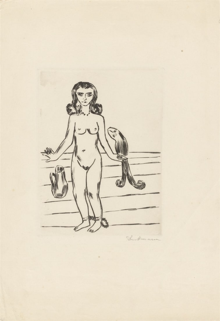 Max Beckmann. ”Die Prinzessin Ursula von Bärwalde im Schlossturm von König Jerum gef: Max Beckmann (Leipzig 1884 – 1950 New York). ”Die Prinzessin Ursula von Bärwalde im Schlossturm von König Jerum gefangen, beraten von dem guten Vogel Neuntöter”.
