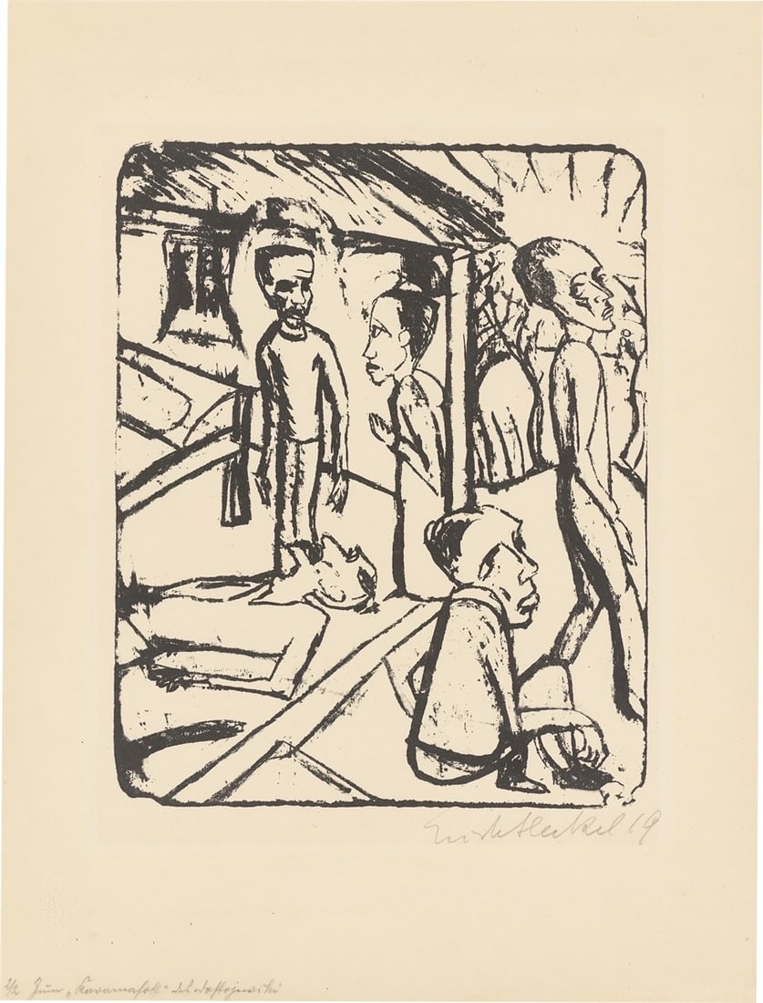 Erich Heckel. ”Die Brüder Karamasow”. 1919/20: Erich Heckel (Döbeln 1883 – 1970 Radolfzell on Lake Constance). ”Die Brüder Karamasow”. 1919/20 Lithograph on cream laid paper. 26,6 × 21,5 cm
