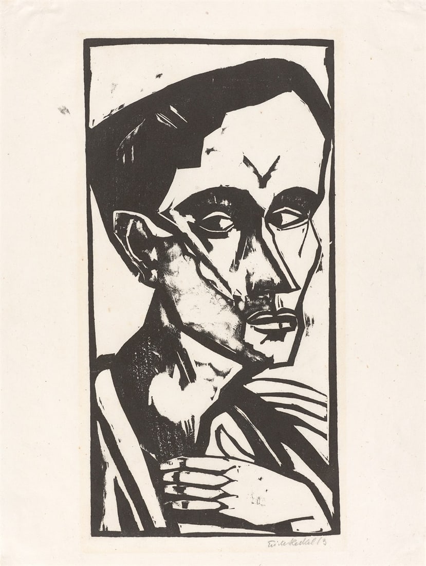 Erich Heckel. ”Der Mann”. 1913: Erich Heckel (Döbeln 1883 – 1970 Radolfzell on Lake Constance). ”Der Mann”. 1913 Woodcut on Japan paper. 42,7 × 21,7 cm (50 × 37,8 cm) (1
