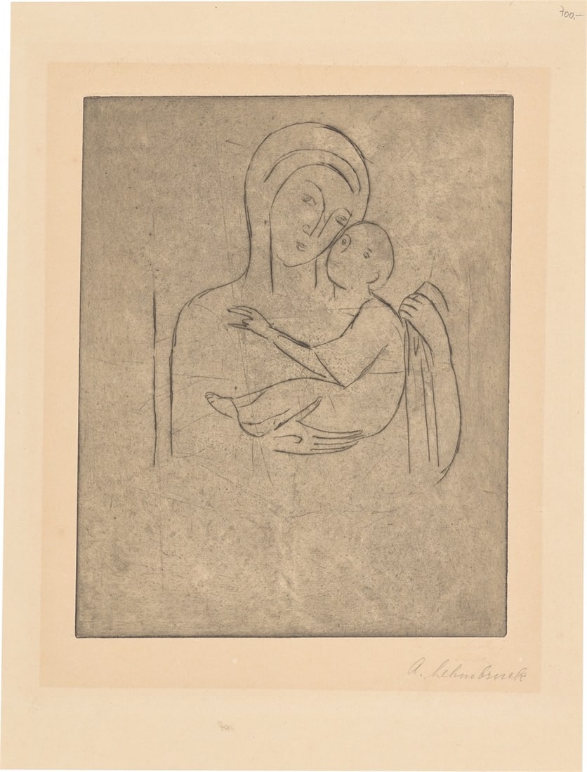 Wilhelm Lehmbruck. ”Madonna (nach Cimabue)”. 1912: Wilhelm Lehmbruck (Duisburg 1881 – 1919 Berlin). ”Madonna (nach Cimabue)”. 1912 Drypoint on wove paper. 28,1 × 22,4 cm (40 × 30,5 cm)