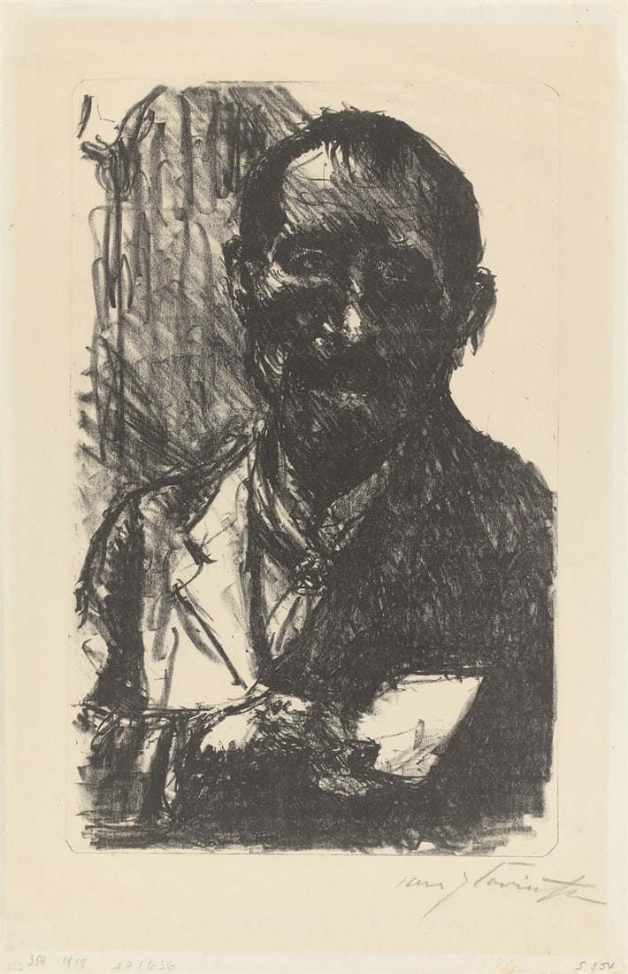 Lovis Corinth. ”Selbstbildnis”. 1919: Lovis Corinth (Tapiau/East Prussia 1858 – 1925 Zandvoort). ”Selbstbildnis”. 1919 Lithograph on laid paper. 39,8 × 25,8 cm (50,2 × 32,5 cm)