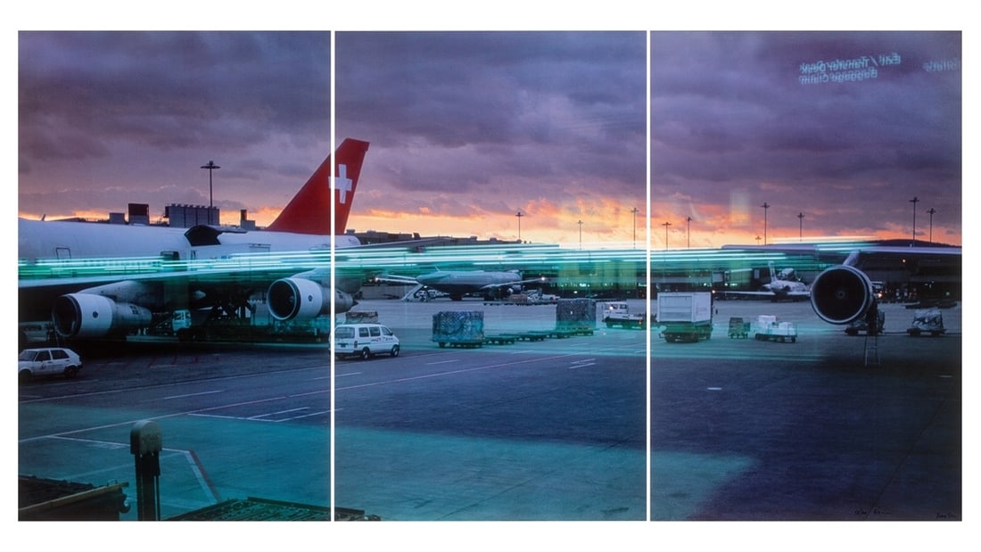Peter Fischli and David Weiss. ”Ohne Titel (Airport Zürich, 2000)”. 2000/2007: Peter Fischli and David Weiss (Zurich 1952 - lives in Zurich and 1946 - Zurich - 2012). ”Ohne Titel (Airport Zürich, 2000)”. 2000/2007 Triptych: Each colour offset on paper. Each: