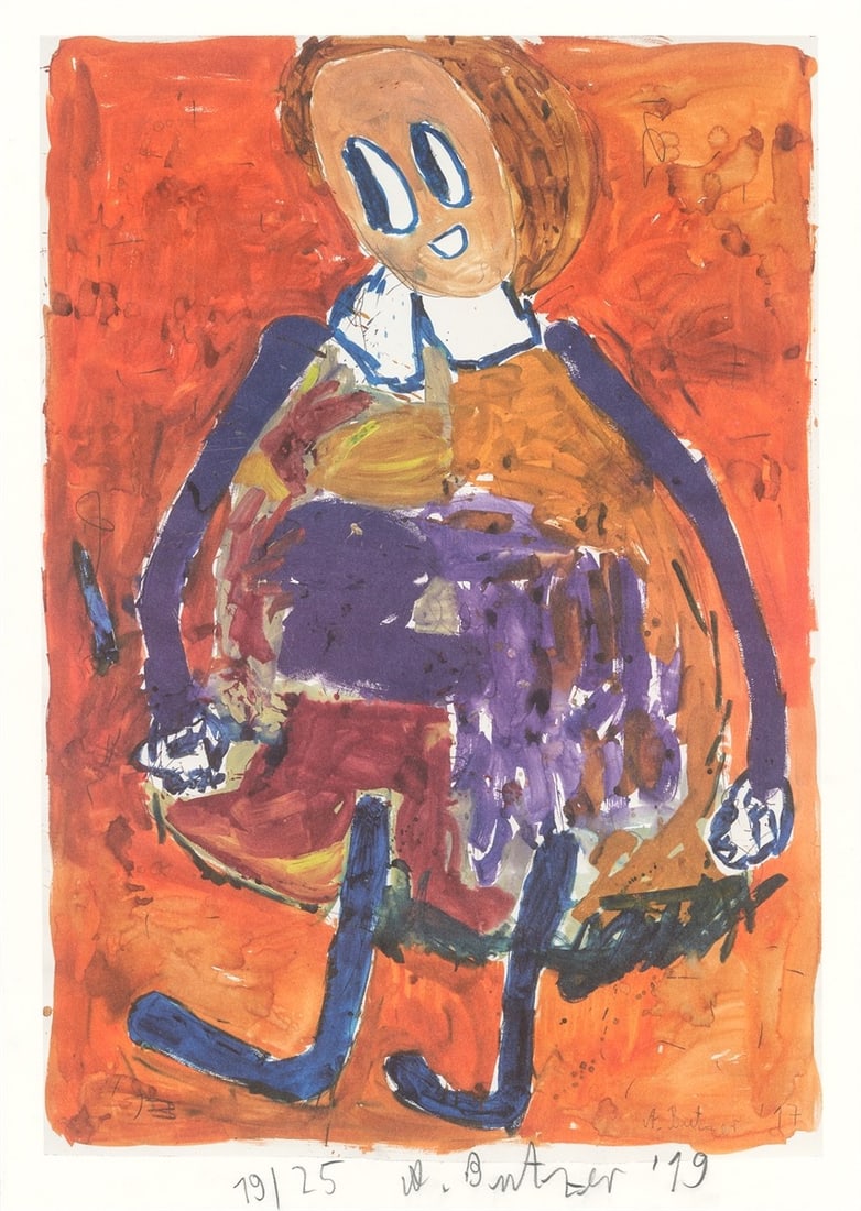 André Butzer. ”Untitled #1”. 2019: André Butzer (Stuttgart 1973 – lives in Berlin). ”Untitled #1”. 2019 Colour offset lithograph on heavy paper. 92 × 64 cm (100 × 71 cm)