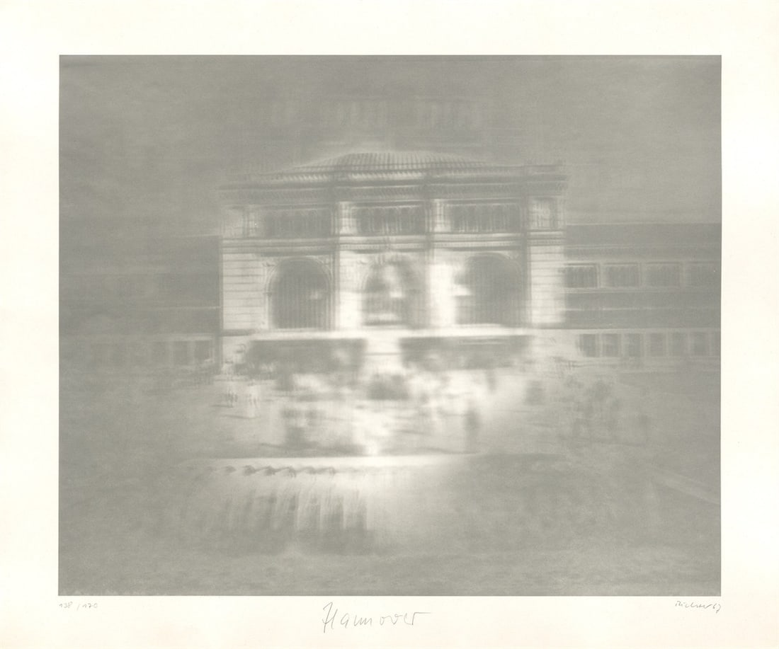 Gerhard Richter. ”Bahnhof (Hannover)”. 1967: Gerhard Richter (Dresden 1932 – lives in Cologne). ”Bahnhof (Hannover)”. 1967 Offset in grey tones on white, slightly granulated semi-cardboard. 47,8 × 58 cm