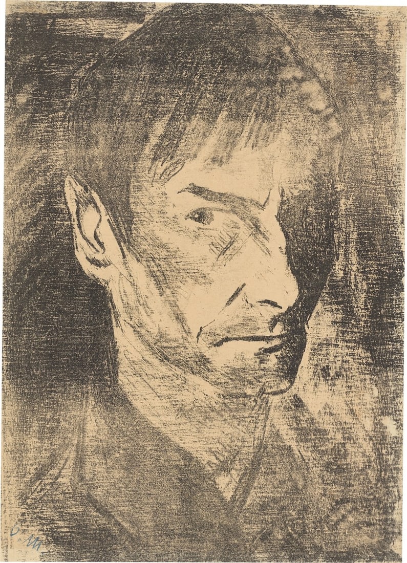 Otto Mueller. ”Selbstbildnis nach rechts (1)”. 1920: Otto Mueller (Liebau, Silesia 1874 – 1930 Wrocław). ”Selbstbildnis nach rechts (1)”. 1920 Lithograph on thin paper. 40,5 × 29,3 cm