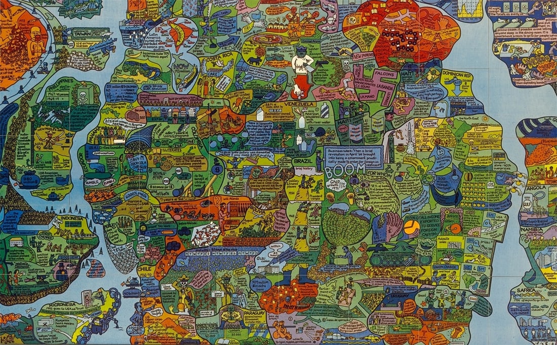 Öyvind Fahlström. ”Section of World Map - A Puzzle”. 1973: Öyvind Fahlström (São Paulo 1928 – 1976 Stockholm). ”Section of World Map - A Puzzle”. 1973 Colour silkscreen vinyl panel jigsaw puzzle, with magnets on the reverse, m