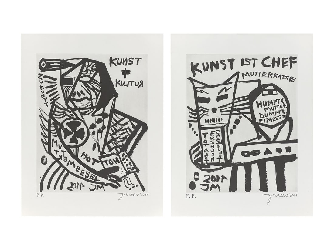 Jonathan Meese. Mutter Meese. 2011: Jonathan Meese (Tokyo 1970 – lives in Berlin). Mutter Meese. 2011 5 sheets: each aquatint on wove paper. Each: 49 × 39,5 cm (65,4 × 50,6 cm)