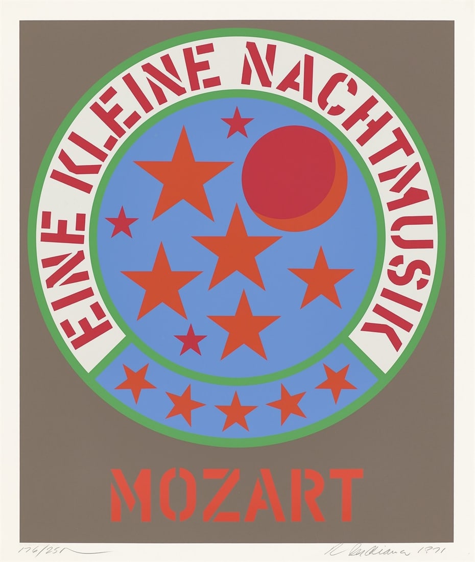Robert Indiana. ”Eine kleine Nachtmusik”. 1971: Robert Indiana (New Castle, Indiana 1928 – 2018 Vinalhaven, Maine). ”Eine kleine Nachtmusik”. 1971 Colour silkscreen on heavy wove paper. 60,1 × 50,1 cm