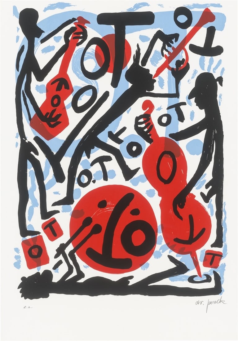 A.R. Penck. Jazz Combo. 1999: A.R. Penck (Dresden 1939 – 2017 Zurich). Jazz Combo. 1999 Colour silkscreen on wove paper. 87 × 62,5 cm (100 × 70 cm) (34 ¼ × 24&