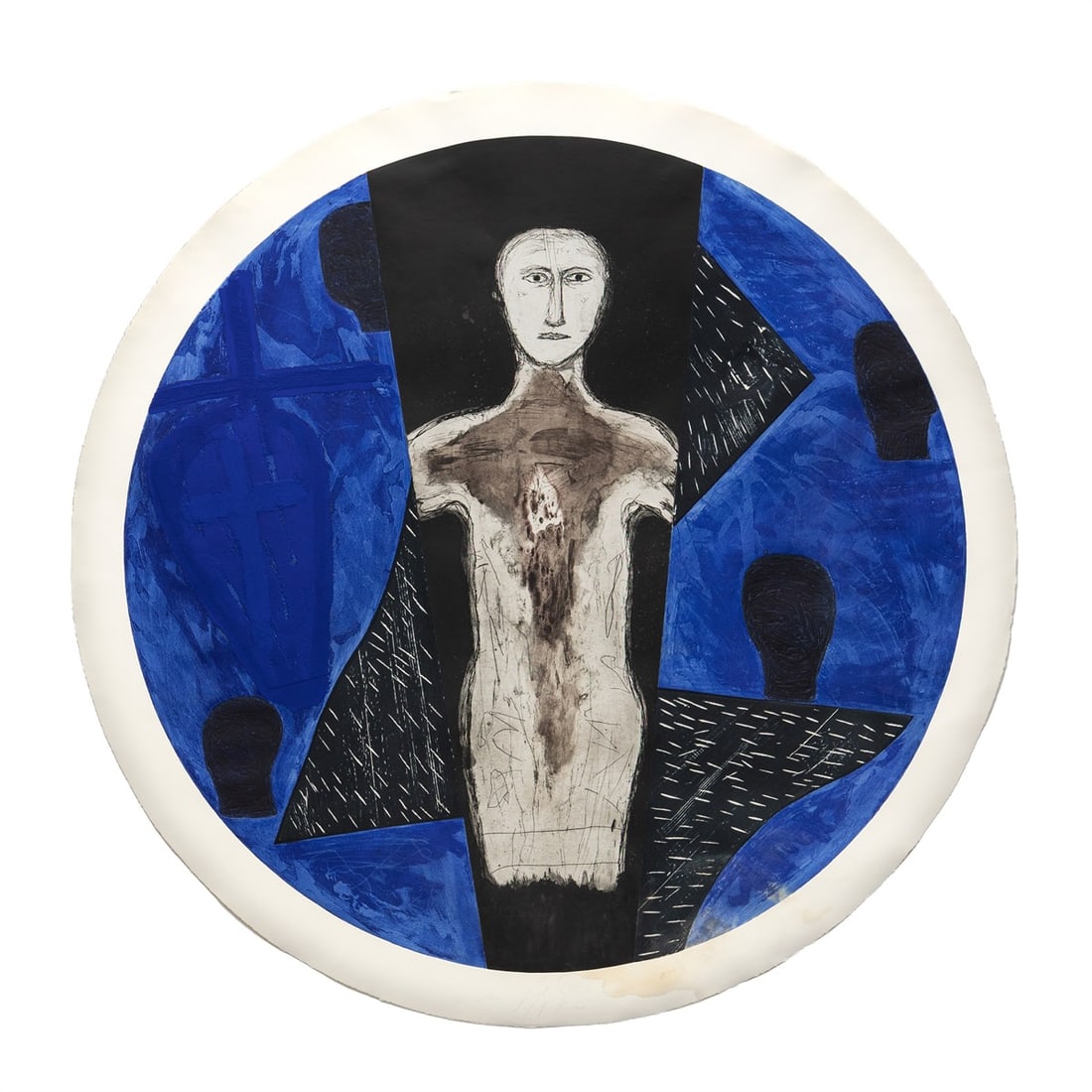 Mimmo Paladino. ”Oceania”. 1996: Mimmo Paladino (Paduli, Italy 1948 – lives in Milan and Benevento). ”Oceania”. 1996 Etching and drypoint, aquatint, woodcut, colour silkscreen and carborundum on heavy paper.