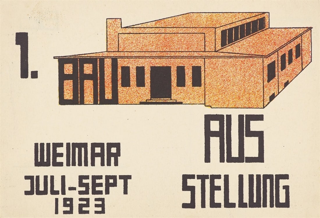 Paul Häberer. Hausmodell (Karte zur Bauhaus Ausstellung Weimar 1923). 1923: Paul Häberer (Greiz 1902 – 1978). Hausmodell (Karte zur Bauhaus Ausstellung Weimar 1923). 1923 Colour lithograph on light cardboard. 10,5 × 15 cm