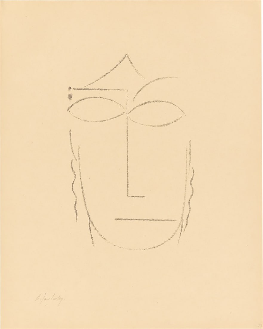 Alexej von Jawlensky. ”Kopf II”. 1922: Alexej von Jawlensky (Torzhok 1864 – 1941 Wiesbaden). ”Kopf II”. 1922 Lithograph on heavy buff-coloured Japan paper. 31,6 × 20,4 cm
