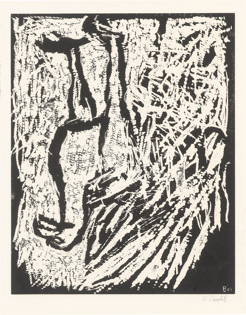 Georg Baselitz. ”Adler”. 1981: Georg Baselitz (Deutschbaselitz/Saxony 1938 – 2026). ”Adler”. 1981 Woodcut on paper. 100 × 79,5 cm (112,2 × 87,9 cm)