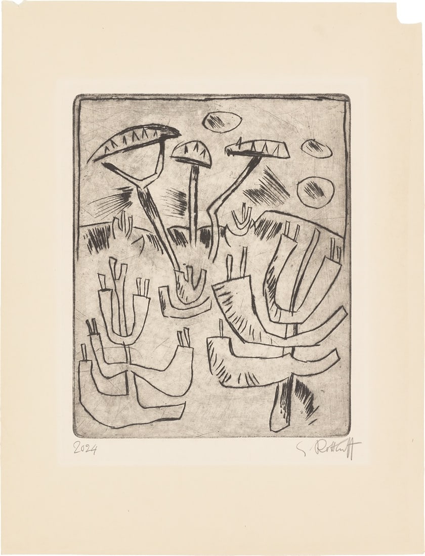Karl Schmidt-Rottluff. ”Kiefernwald im Frühling”. 1920: Karl Schmidt-Rottluff (Rottluff 1884 – 1976 Berlin). ”Kiefernwald im Frühling”. 1920 Drypoint on wove paper. 29,7 × 24 cm