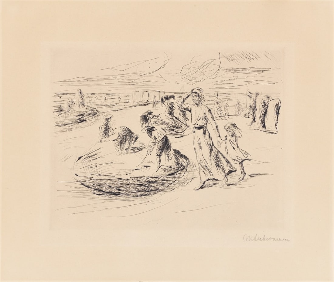 Max Liebermann. ”Am Strande (Nordwijk)”. 1914/15: Max Liebermann (1847 – Berlin – 1935). ”Am Strande (Nordwijk)”. 1914/15 Drypoint on paper. 19 × 24 cm (28,7 × 33,7 cm)