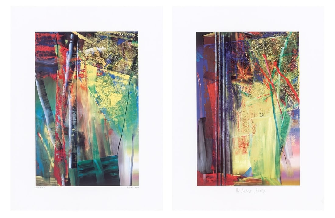Gerhard Richter. ”Victoria I” and ”Victoria II”. 2003: Gerhard Richter (Dresden 1932 – lives in Cologne). ”Victoria I” and ”Victoria II”. 2003 2 sheets: Each colour offset lithograph on covered cardboard. Each:
