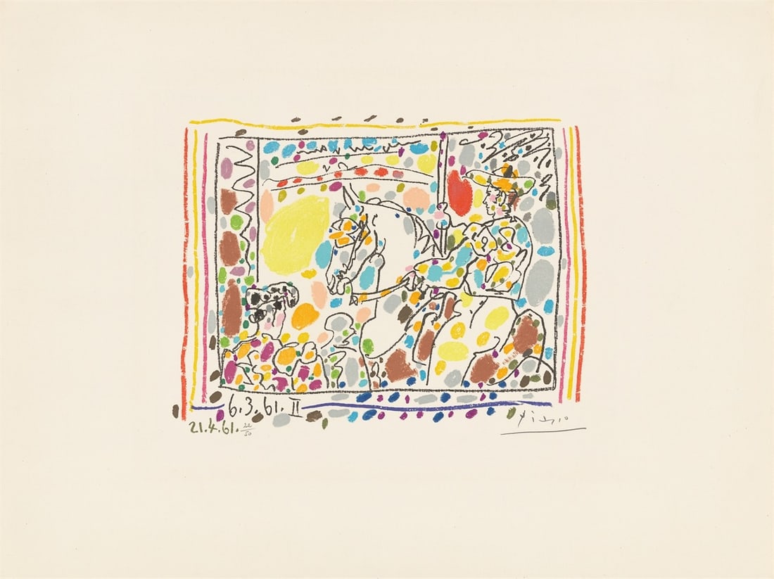 Pablo Picasso. ”Le Picador II”. 1961: Pablo Picasso (Málaga 1881 – 1973 Mougins). ”Le Picador II”. 1961 Colour lithograph on Arches wove paper. 20,7 × 26,7 cm (38 × 51 cm)