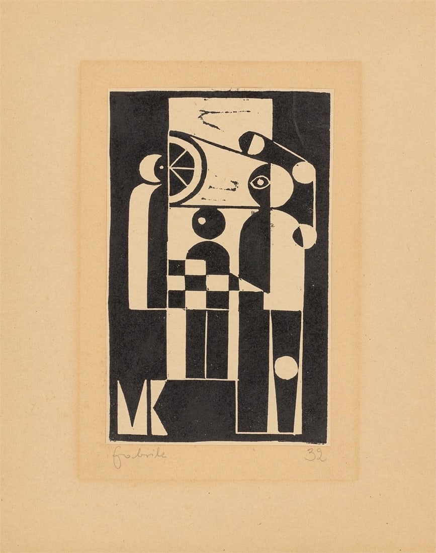 Erich Müller-Kraus. ”Fabrik”. 1932: Erich Müller-Kraus (Aachen 1911 – 1967 Veberöd, Sweden). ”Fabrik”. 1932 Woodcut on paper, on heavy paper. 19,1 × 12 cm