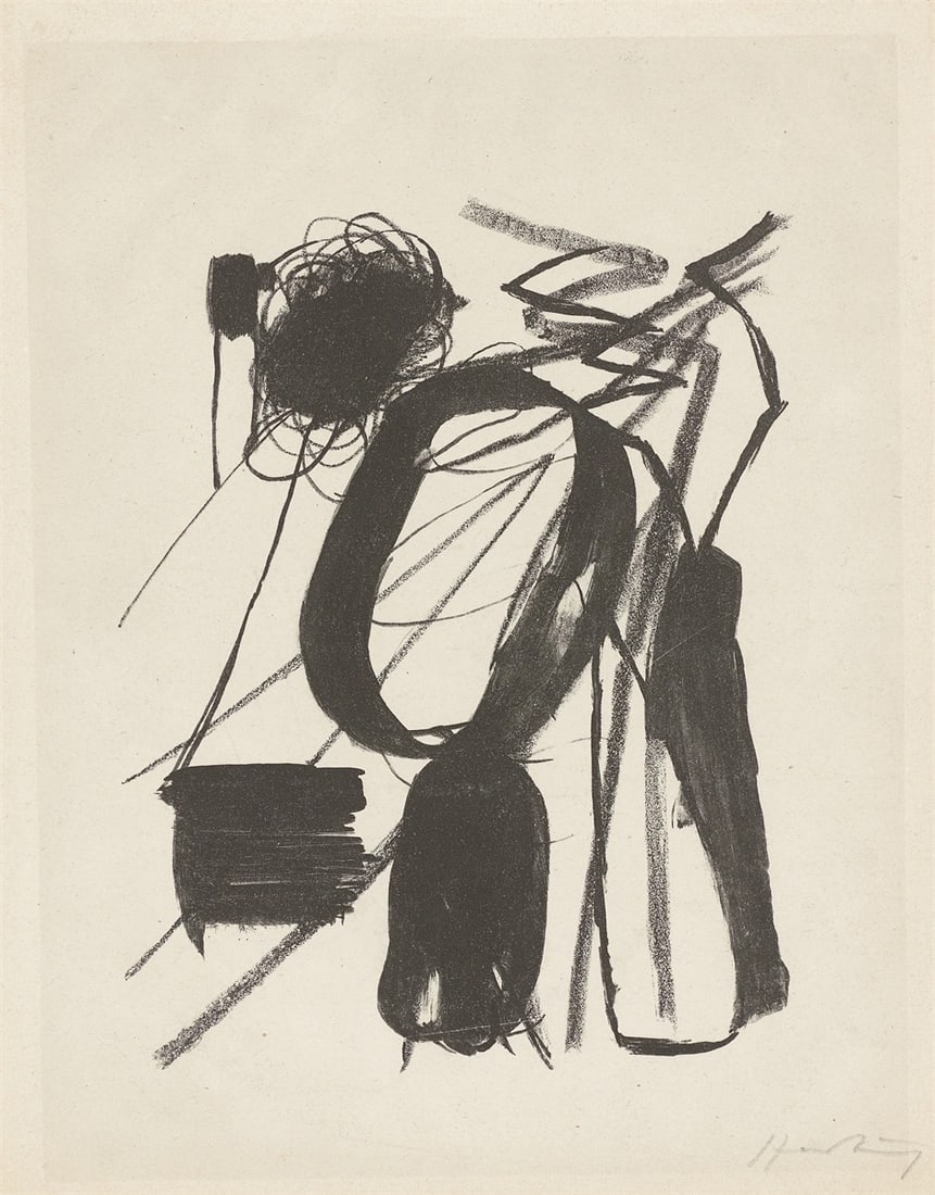 Hans Hartung. ”L 04”. 1946: Hans Hartung (Leipzig 1904 – 1989 Antibes). ”L 04”. 1946 Lithograph on light grey printing plate on laid paper. 23 × 17,5 cm (31,8 × 25,7 cm)