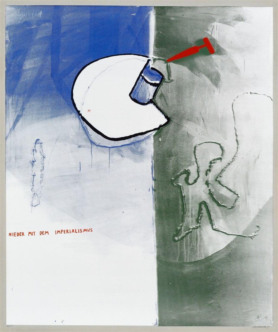 Martin Kippenberger. ”Nieder mit dem Imperialismus”. 1984: Martin Kippenberger (Dortmund 1953 – 1997 Vienna). ”Nieder mit dem Imperialismus”. 1984 Colour silkscreen on cardboard. 113,6 × 95 cm