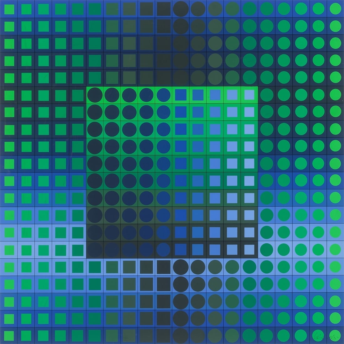 Victor Vasarely. ”Zett kz”. 1968: Victor Vasarely (Pécs, Hungary 1906 – 1997 Paris). ”Zett kz”. 1968 Colour silkscreen on thin cardboard. 70 × 70 cm