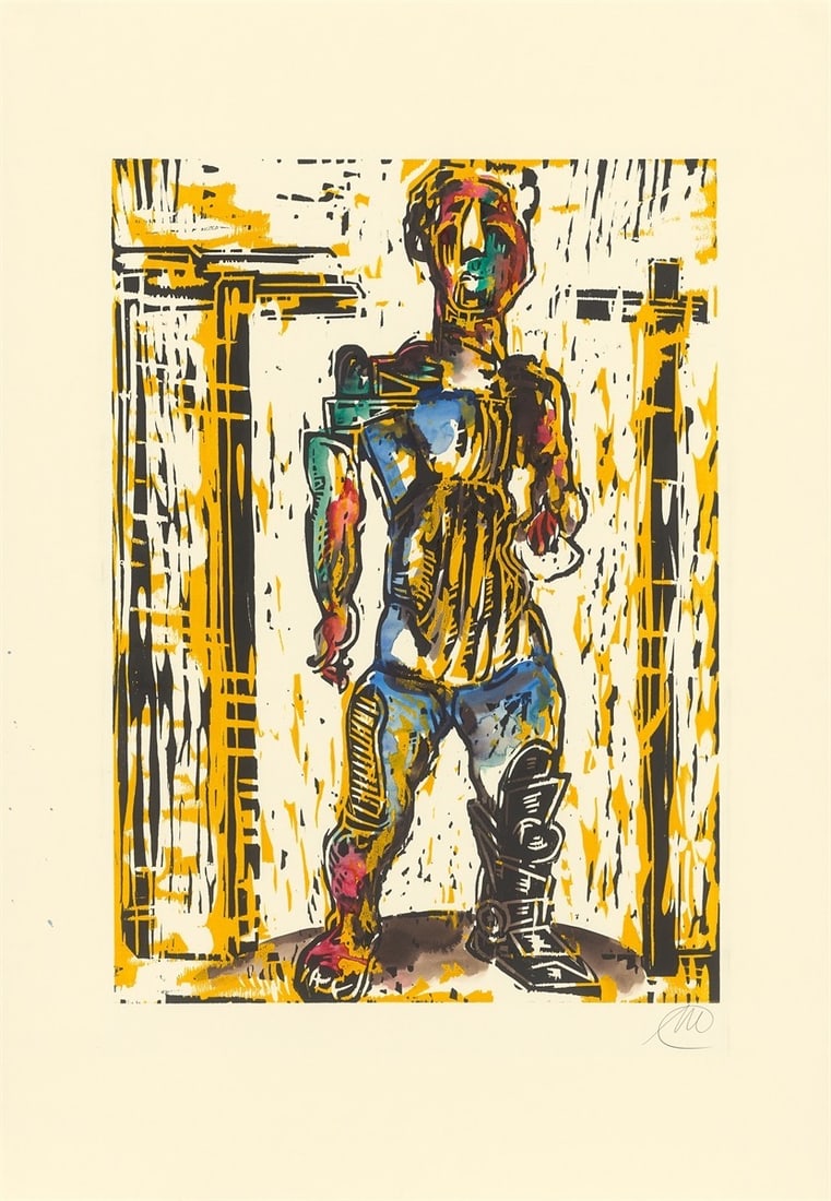 Markus Lüpertz. Untitled.: Markus Lüpertz (Liberec/Bohemia (today Czech Republic) 1941 – lives in Berlin, Karlsruhe, Düsseldorf and Florence). Untitled. Colour woodcut and watercolour on wove paper. 70 