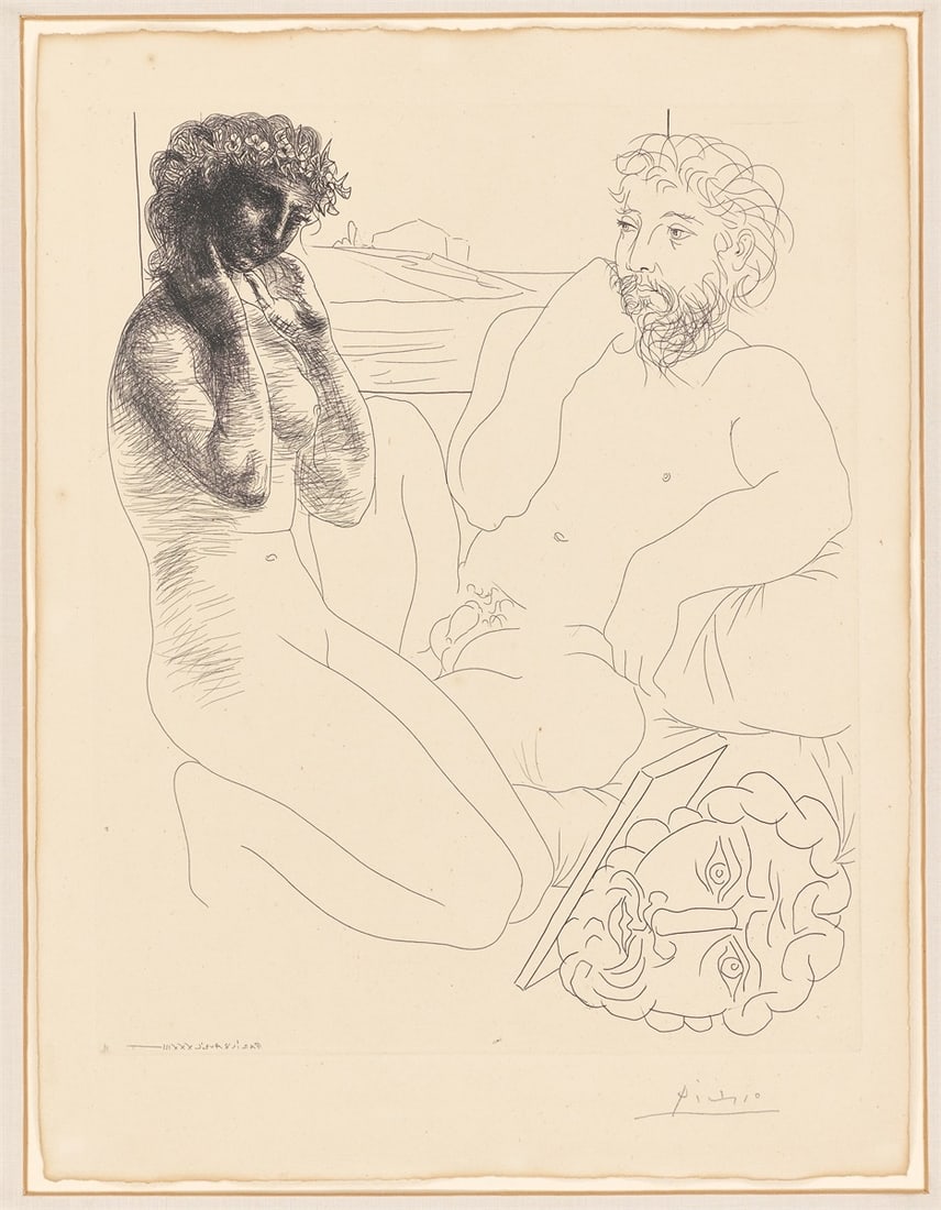 Pablo Picasso. ”Sculpteur et modèle se regardant dans un miroir calé sur un autoport - 2