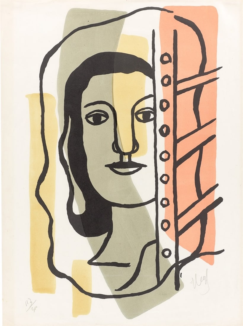Fernand Léger. ”Tête de femme”. 1949: Fernand Léger (Argentan 1881 – 1955 Gif-sur-Yvette). ”Tête de femme”. 1949 Colour lithograph on buff-coloured BFK Rives wove paper. 58 × 35,7 cm