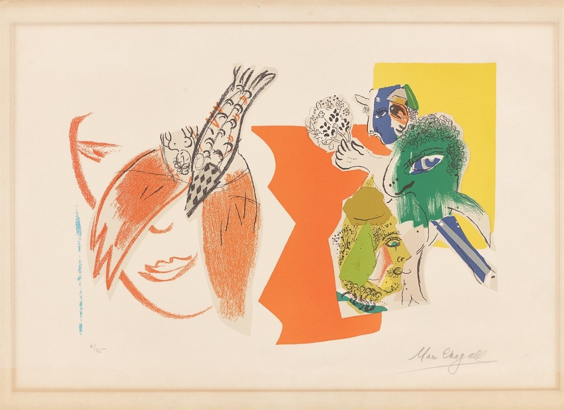 Marc Chagall. ”Composition pour XXe Siècle”. 1966: Marc Chagall (Vitebsk 1887 – 1985 Saint-Paul-de-Vence). ”Composition pour XXe Siècle”. 1966 Colour lithograph on Arches wove paper. 30,8 × 46,5 cm