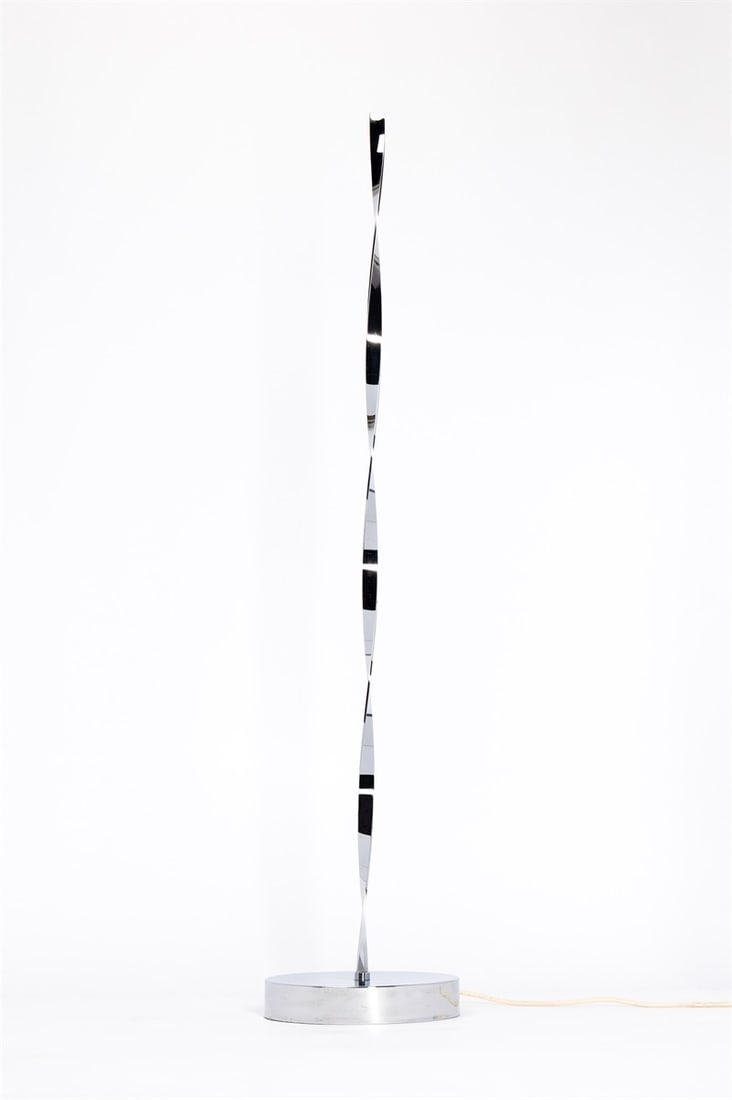 Heinz Mack. ”Meditationsspirale”. 1973: Heinz Mack (Lollar 1931 – lives in Mönchengladbach). ”Meditationsspirale”. 1973 Brass, chrome-plated, with electric motor. Height: 110 cm (without base)