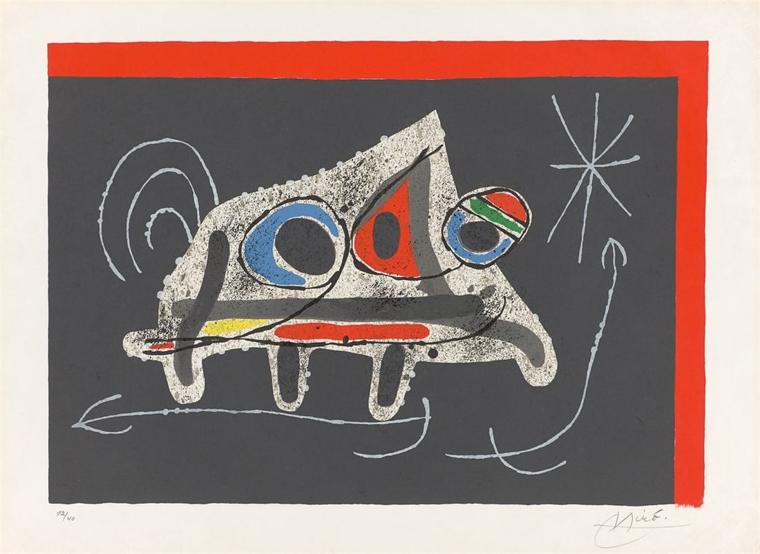 Joan Miró. From: ”Le Lézard aux plumes d'or”. 1971: Joan Miró (Barcelona 1893 – 1983 Palma de Mallorca). From: ”Le Lézard aux plumes d'or”. 1971 Colour lithograph on Japan paper. 33,7 × 47,6 cm