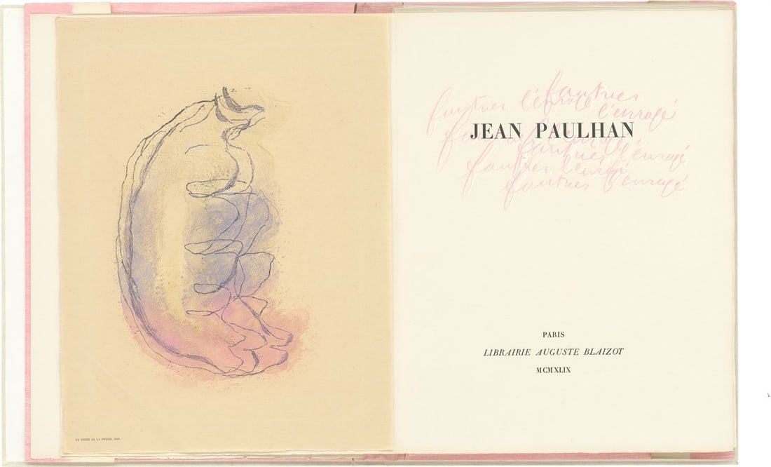 Jean Fautrier. ”Fautrier l'enragé”. 1949: Jean Fautrier (Paris 1898 – 1964 Châtenay-Malabry). ”Fautrier l'enragé”. 1949 Book with 1 colour etching on thin Japan paper, 6 colour heliogravures on wove paper and 25