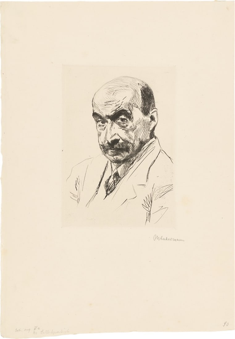 Max Liebermann. ”Selbstportrait”. 1911: Max Liebermann (1847 – Berlin – 1935). ”Selbstportrait”. 1911 Drypoint on laid paper. 19,7 × 14 cm (41 × 28,5 cm) (7 ¾ &#