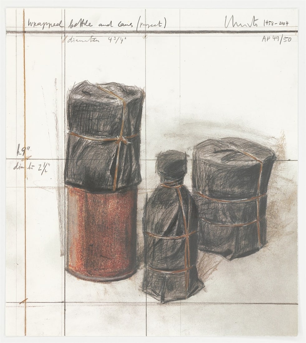 Christo and Jeanne-Claude. ”Wrapped Bottle and Cans Project”. 2004 - 2