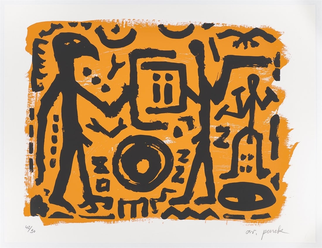 A.R. Penck. ”Falkenkopf, Jäger und Adler”. 1994 - 2