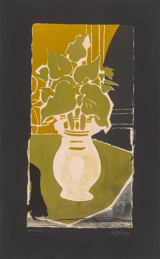 Georges Braque. ”Feuilles, couleur, lumière”. 1953/54: Georges Braque (Argenteuil 1882 – 1963 Paris). ”Feuilles, couleur, lumière”. 1953/54 Colour lithograph on Arches wove paper. 97 × 60,5 cm (38 ¼&nbs