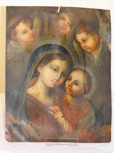 Madonna and Child: Madonna and Child, oil on copper, italian school of XVII cent. 25X20 cm.