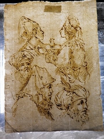 ITALIAN SCHOOL OF 17th. Century.: ITALIAN SCHOOL OF 17th. century,”costume characters”, Pen and brown ink on laid paper.Mis135x21 mm. (5.3”x8.3”)