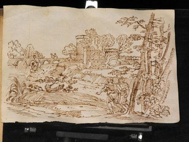 DUTCH SCHOOL 17TH.c.: DUTCH SCHOOL 17th. Century”landscape”, brown ink on paper. Mis: 210x150 mm (8.3”x509”)