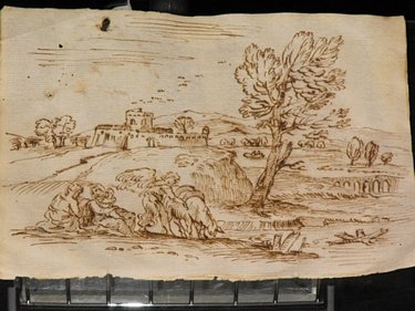 LOMBARD SCHOOL: LOMBARD SCHOOL 18tk. century,”landscape”. Pen and ink on laid paper.Mis 210x150 mm. (8.3”x5.9”)