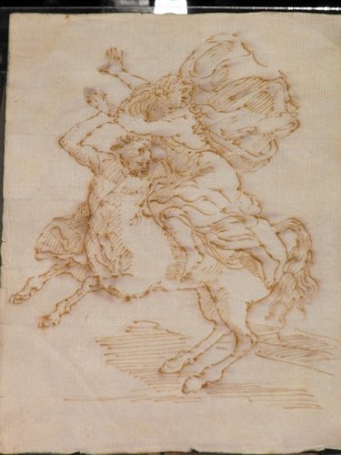 ITALIAN SCHOOL : ITALIAN SCHOOL OF 18th. century,”The centaur who kidnaps woman”, ink on laid paper.Mis152x203 mm. (6”x8”)
