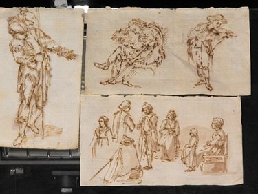 GROUP OF THREE DRAWINGS: GROUP OF THREE DRAWINGS, “Various figures”ink on laid paper Mis:95x160/155x93/85x150 mm