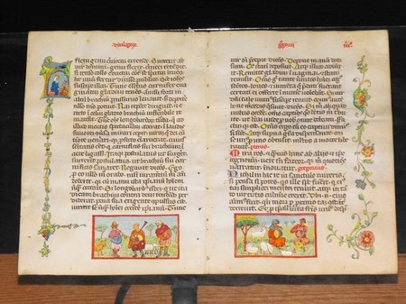 ILLUMINATED MANUSCRIPT ON VELLUM 15th, C.: Splendid illuminated manuscript on vellum,in latin double leaf. Mis.304x212 mm. (12"x8.3")