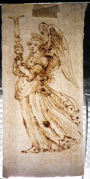 TUSCAN SCHOOL: Tuscan school "Angel"ink on cream laid paper. Mis:77x180 mm. (3"x7.1")