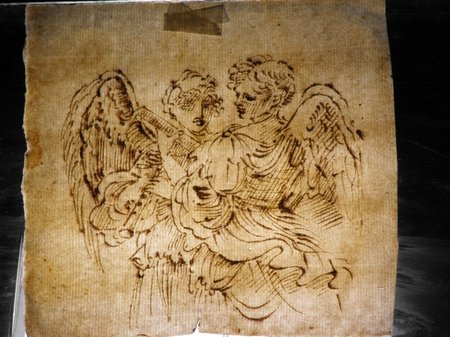 ITALIAN SCHOOL OF 17th. century: Italian school of 17th. century, "Angels players" Brown ink on laid paper. Mis:155x155 mm. (6.1"x6.1")